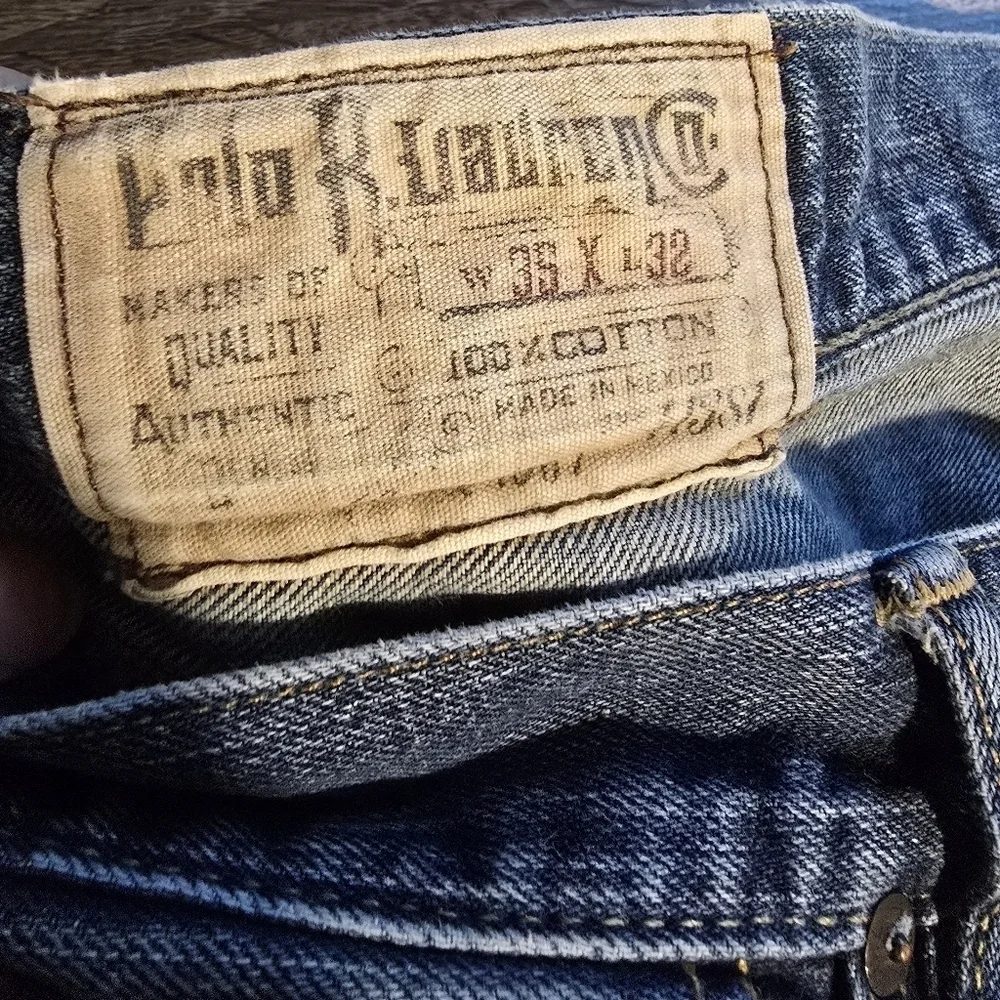 Polo Ralph Lauren Vintage Striaght Leg Denim Distressed Blue Jeans 35x32 35 X 32
